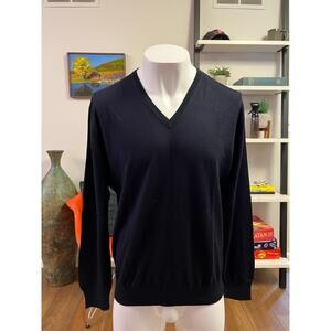 ZEGNA Cashmere/Silk V-Neck Pullover Sweater in Navy - Size 56/XXL